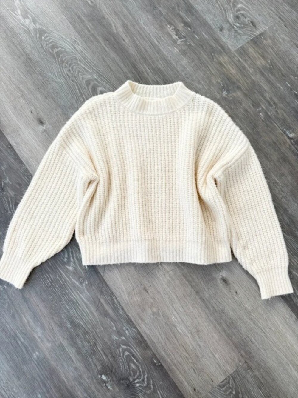 Pink Rose Cream Ribbed Mock Neck Cropped Sweater Size M